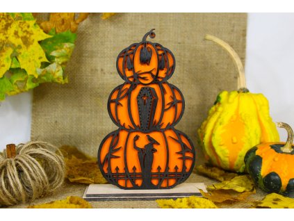 Halloweenská dekorace na stůl – dřevěné siluety s pavoukem, ježibabou nebo rakev