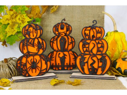 Dřevěná halloweenská dekorace – sada dýní na stůl
