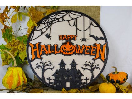 Dekorativní cedule „Happy Halloween“ – dřevěná sezónní dekorace
