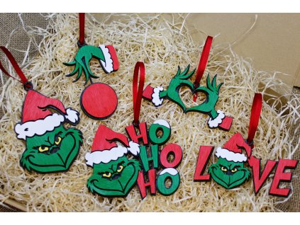 Dřevěné vánoční ozdoby Grinch – originální dekorace pro vaše Vánoce