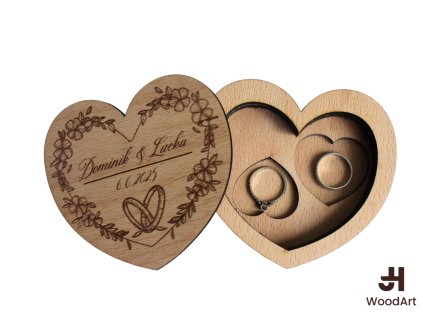 Svatební krabička na prstýnky – dřevěné srdce s gravírováním