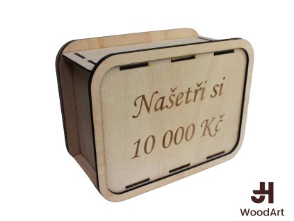 Dřevěná pokladnička – Spořicí výzva 10 000,- Kč