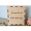 Dřevěná pokladnička Spořicí výzva 100 000 Kč