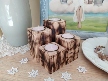 Adventní-Svícen opálené dřevo