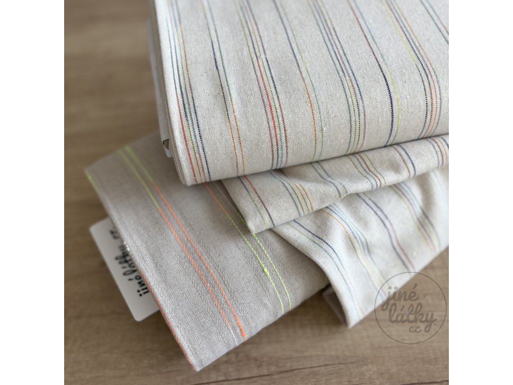Jemný len s viskózou Multicolor Natural s prošitím v barvě Žlutá Oranžová Zelená Modrá