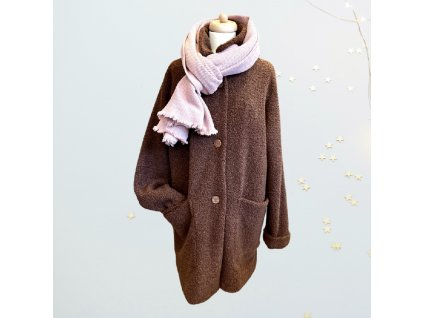 Hřejivý oversized kabát TEDDY v barvě čokoládový beránek - Hanke design