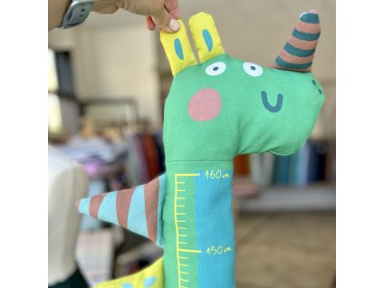 Panelová bavlněná látka s motivem "Velký dinosaurus" s měřením výšky dítěte