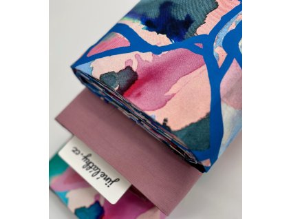 Bavlněný satén látka Mozaika Pastelová modrá - design Nerida Hansen