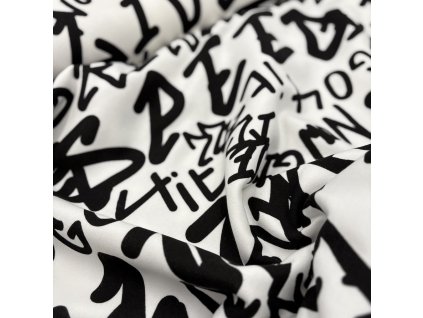 Alpenfleece teplákovina s motivem Písmena Black & White