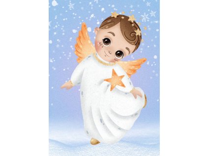 Vánoční pohlednice s andělíčkem modrá