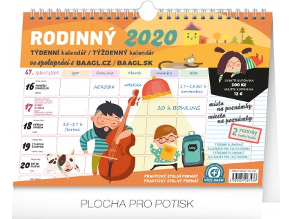 Týdenní rodinný plánovací kalendář s háčkem 2020, 30 × 21 cm