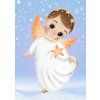 Vánoční pohlednice s andělíčkem modrá