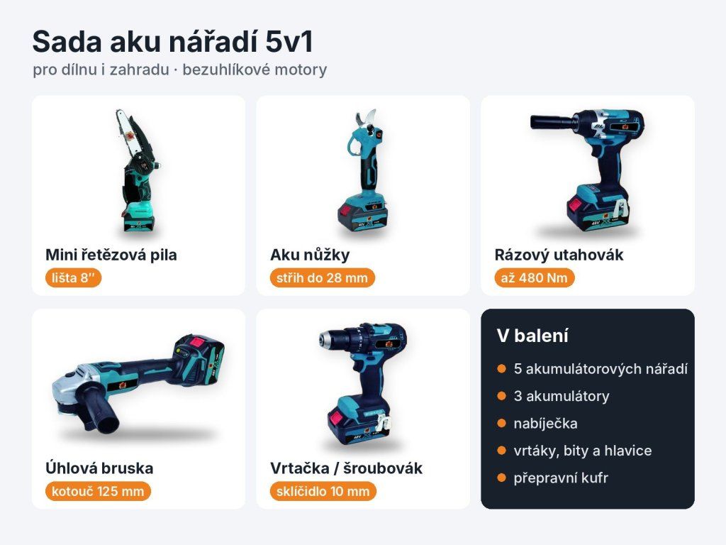 Přehled sady aku nářadí 5v1 BT25611