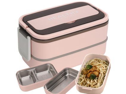 Box na jídlo 1400ml, dvoupatrový, růžový 07328_R JIPOS