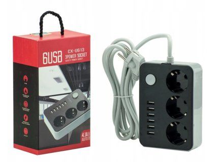 Prodlužovací kabel 1,5m 3 zásuvky + 6xUSB M324B JIPOS