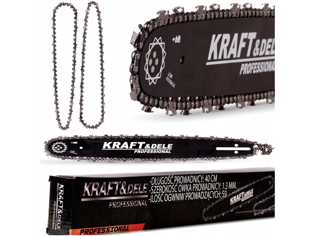 Vodiaca lišta na motorové píly a 2 reťaze 40cm 16" 3/8" 1,3mm KD10152 KRAFT&DELE