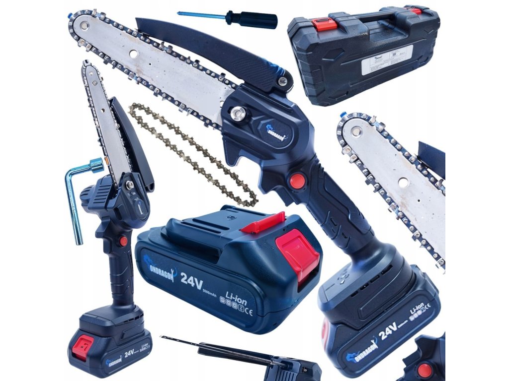 TECHNICKÁ ŠPECIFIKÁCIA Dĺžka reťaze: 6" Dĺžka vodiacej lišty: 18 cm Dĺžka nainštalovanej vodiacej lišty: 15 cm (6 palcov) Výška píly: 38 cm Dĺžka batérie: 11 cm Elektrický pohon: výkonný magnetický motor Veľkosť rezu: 100 mm Batéria: 5000 mAh, Napätie: 24V Hmotnosť s obalom: 2320 g obraz obraz ✅Nevyhnutný pomocník v záhrade ⚡ Mini akumulátorová píla je skvelým riešením pre záhradníčenie vďaka nízkej hmotnosti a malým rozmerom. Nie sú potrebné žiadne káble ani palivo, stačí len nabitá batéria. ⚡ Vďaka svojmu profilu a protišmykovej rukoväti píla bezpečne padne do ruky a umožňuje ovládanie jednou rukou. ⚡ Perfektne vyvážené ťažisko a nízka hmotnosť zariadenia umožňuje presné ovládanie jednou rukou ⚡ Mini akumulátorová motorová píla je ideálna na použitie vonku, v záhrade, v sade a tiež pri všetkých prácach na záhrade. Môžete s ňou rezať konáre, spracovávať drevo, upratovať celý pozemok. ✅SADA OBSAHUJE mini elektrická píla 6" Batéria 24V 5000mAh sieťová nabíjačka reťaz bežec kryt reťaze skrutkovač kľúč používateľská príručka kufor