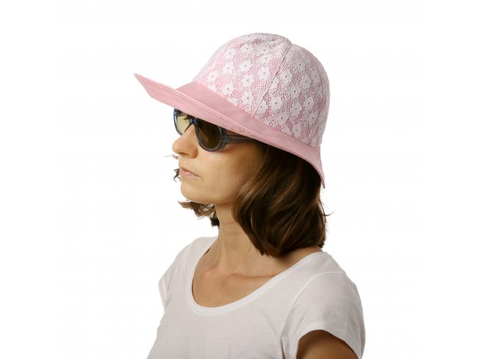 Růžový letní klobouk s krajkou