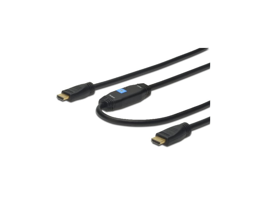 Digitus HDMI High Speed connection cable, type A, w/ amp. M/M, 10.0m, Full HD, CE, gold, bl