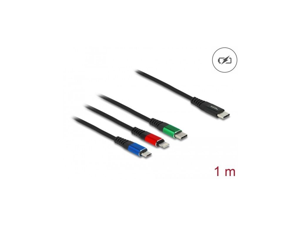 Delock Nabíjecí kabel USB 3 v 1 USB Type-C na Lightning / Micro USB / USB Type-C, 1 m