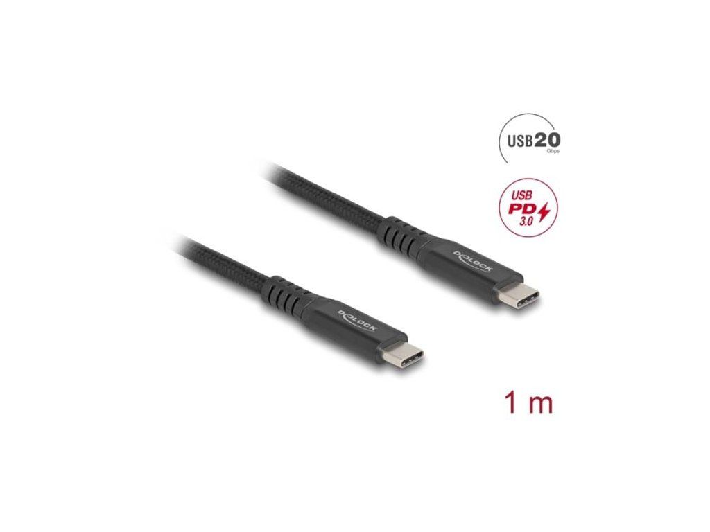 Delock USB 20 Gbps kabel USB Type-C samec na samec PD 3.0 100 W E-Marker 1 m černý kov