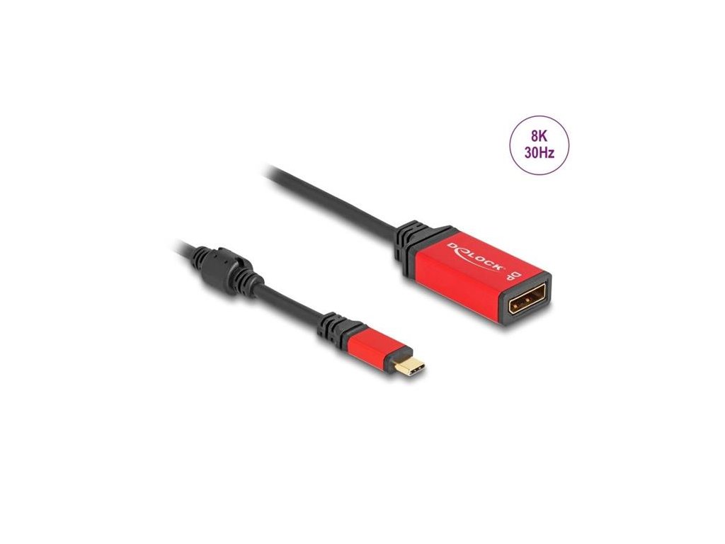 Delock Adaptér USB Type-C™ na DisplayPort (DP Alt Mód) 8K 30 Hz s funkcí HDR červená