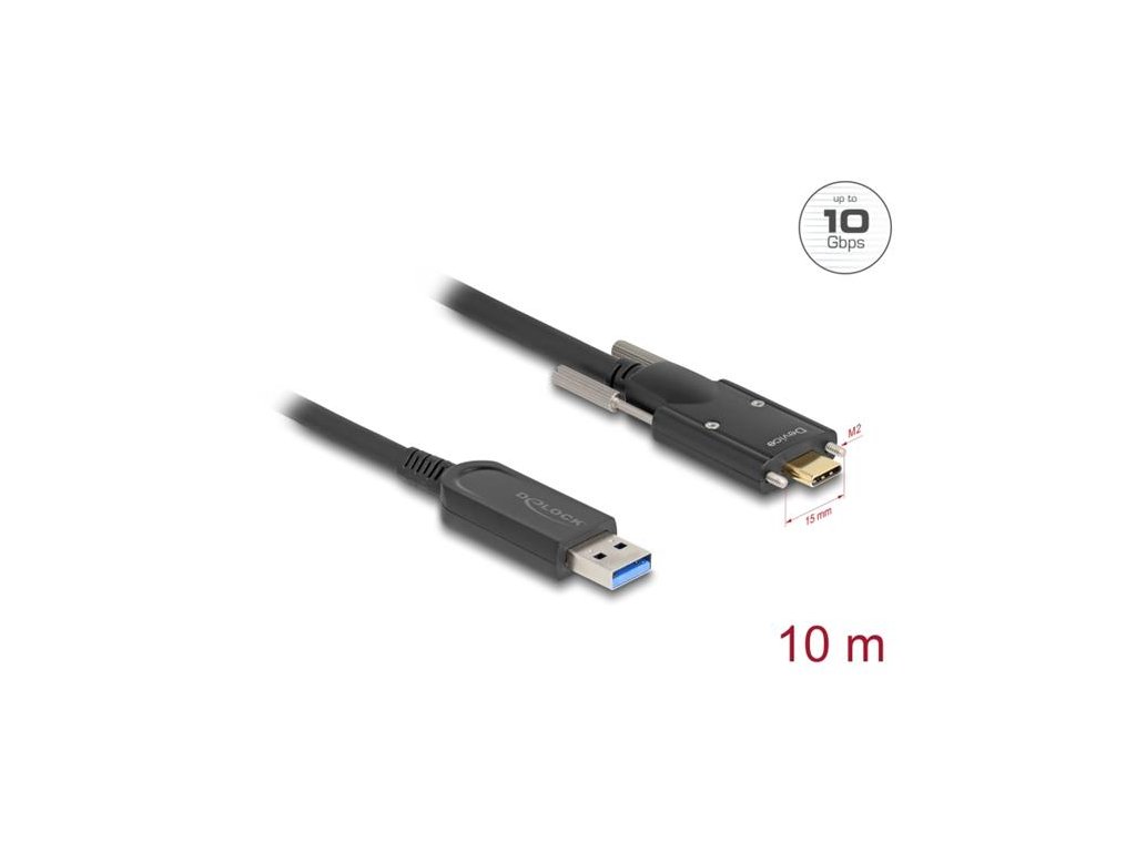Delock Aktivní optický kabel USB 10 Gbps-A samec na USB Type-C™ samec se šrouby po stranách 10 m
