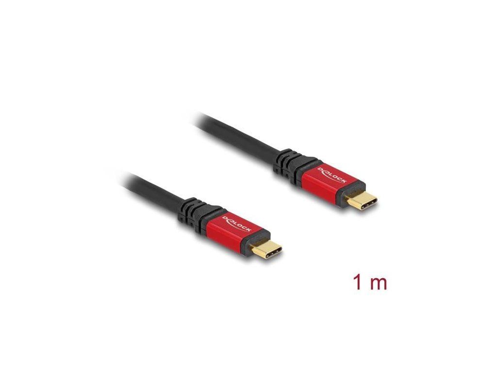 Delock USB 5 Gbps kabel USB Type-C samec na samec PD 3.0 100 W E-Marker 1 m červený kovový