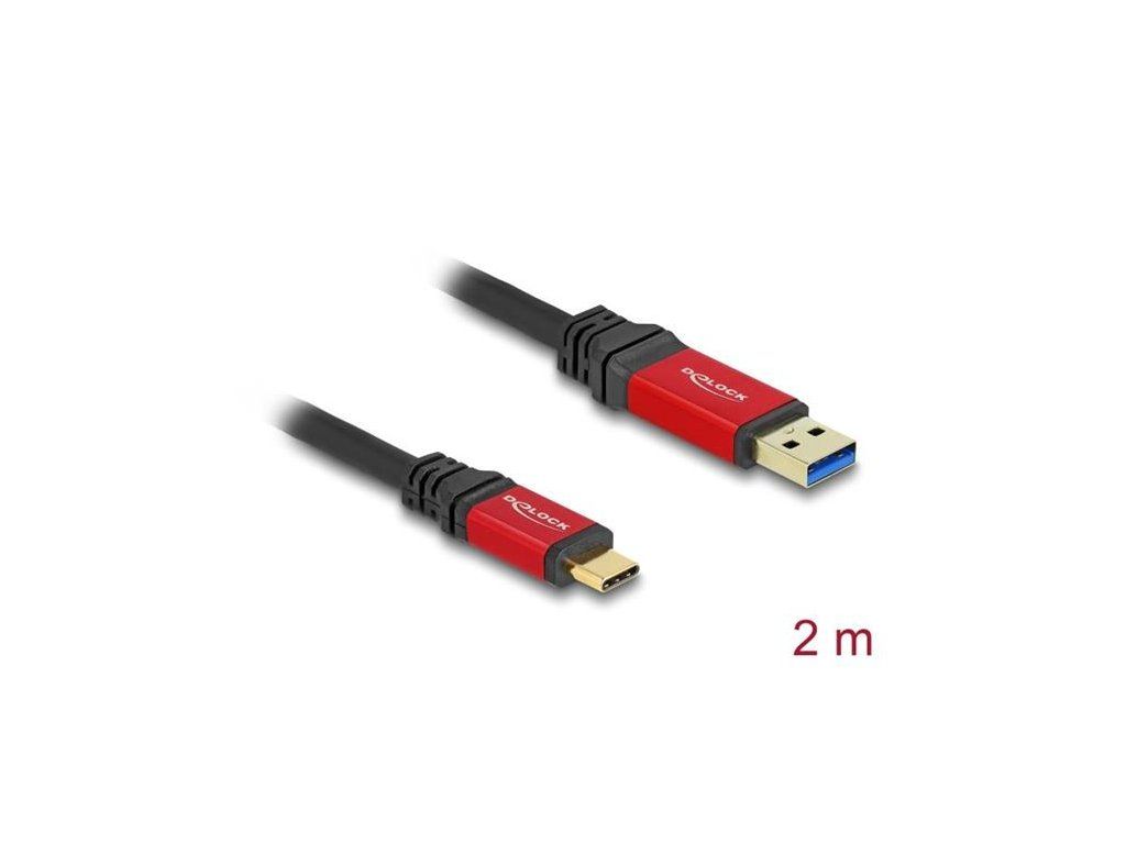Delock USB 10 Gbps kabel USB Typ-A samec na USB Type-C samec 2 m červený kovový