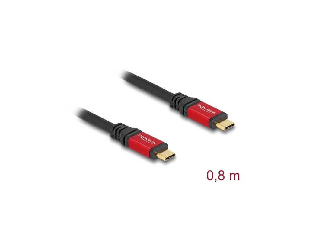 Delock USB 20 Gbps kabel USB Type-C™ samec na samec PD 3.0 100 W E-Marker 0,8 m červený kovový