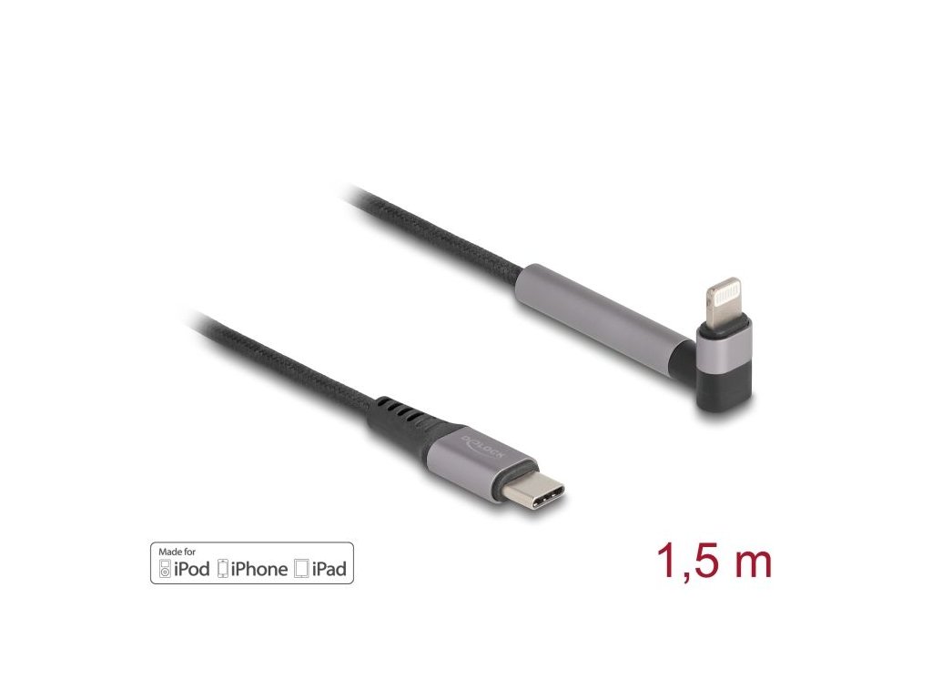 Delock Datový a nabíjecí kabel z rozhraní USB Type-C™ na Lightning™ pro iPhone™, iPad™, iPod™, pravoúhlý