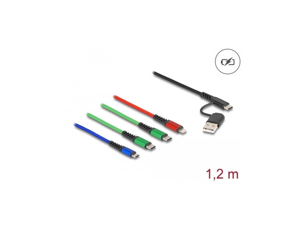 Delock Nabíjecí kabel USB 4 v 1 USB Typu-A + USB-C na Lightning / Micro USB / 2 x USB Type-C, 1,20 m