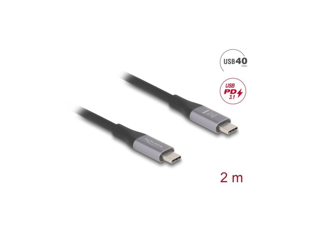 Delock USB 40 Gbps kabel USB Type-C samec na samec PD 3.1 240 W E-Marker 2 m šedá kovová