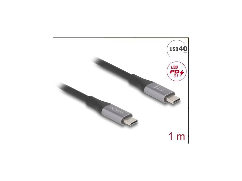 Delock USB 40 Gbps kabel USB Type-C samec na samec PD 3.1 240 W E-Marker 1 m šedá kovová