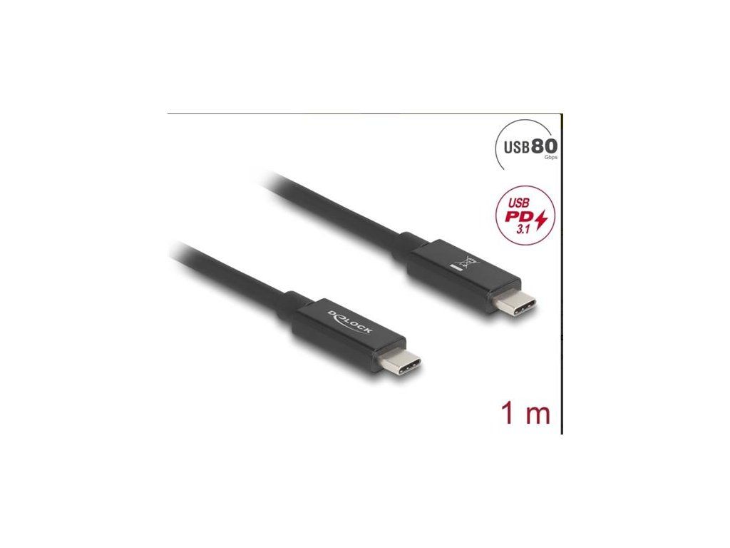 Delock USB 80 Gbps kabel USB Type-C samec na samec 16K 60 Hz PD 3.1 240 W E-Marker koaxiál 1 m černá