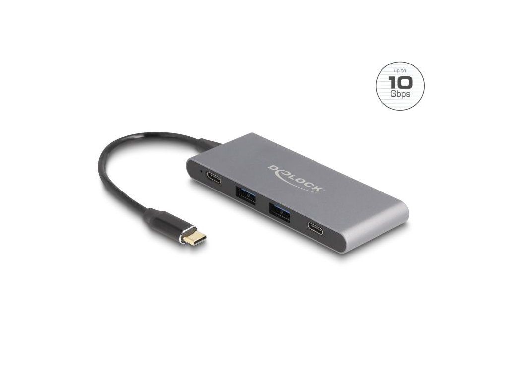 Delock 4 portový rozbočovač USB Type-C se 2 x USB Typu-A a 2 x USB Type-C 10 Gbps