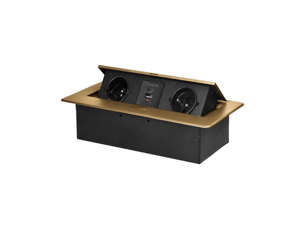 Výklopný blok zapuštěný ORNO OR-GM-9034/C, 2x 230V, 2x USB (A+C type; 3.6A), barva zlatá