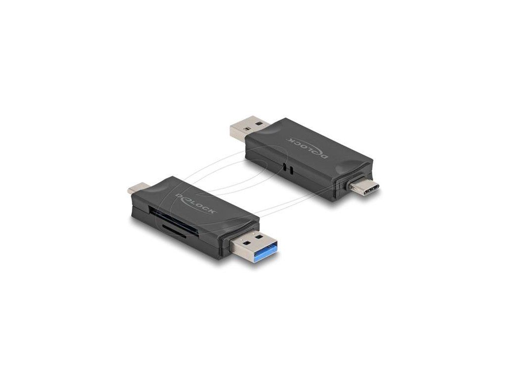 Delock Čtečka karet USB 5 Gbps, USB Type-C / Typ-A na paměťové karty SD a Micro SD černá