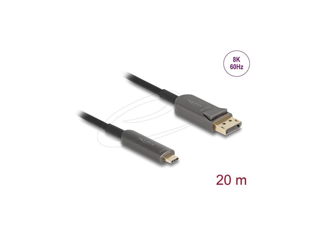 Delock Aktivní optický kabel USB Type-C™ na DisplayPort 8K, 60 Hz, 40 Gbps, 20 m, černý