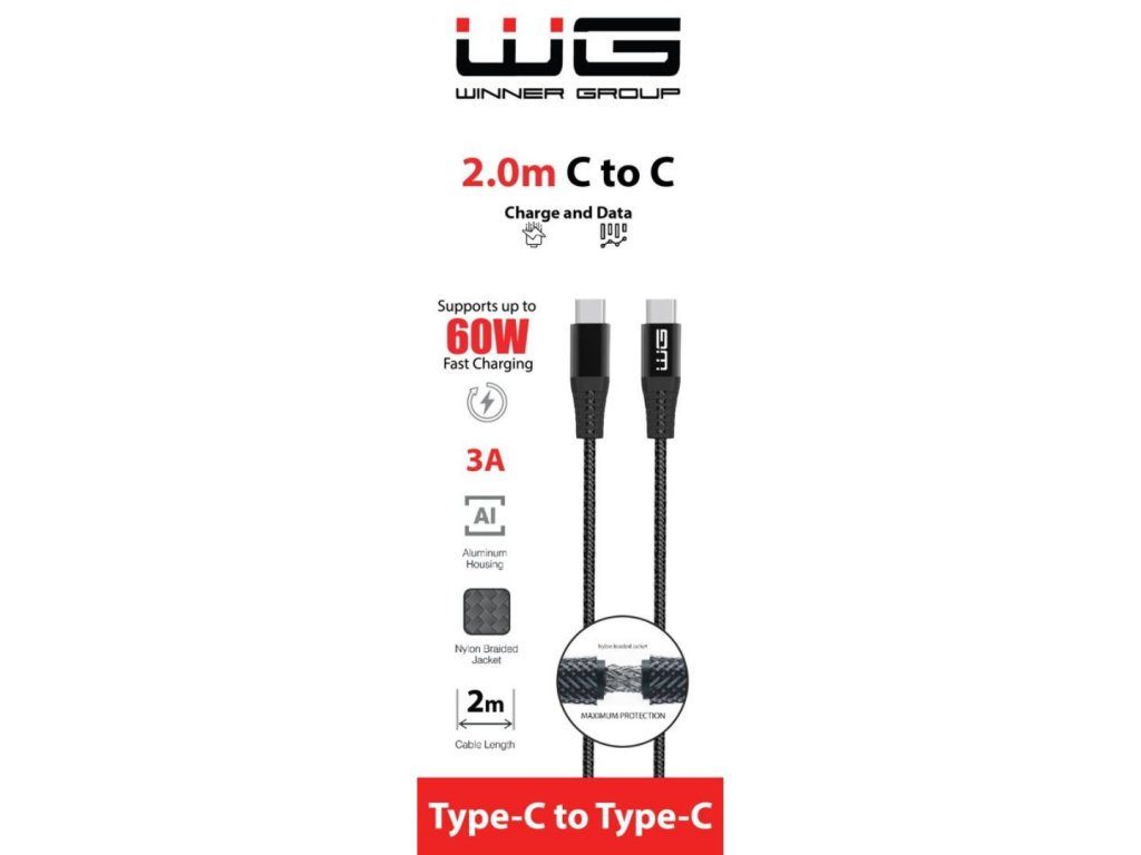WG - Datový kabel Type-C na Type-C, 2 metry, černá