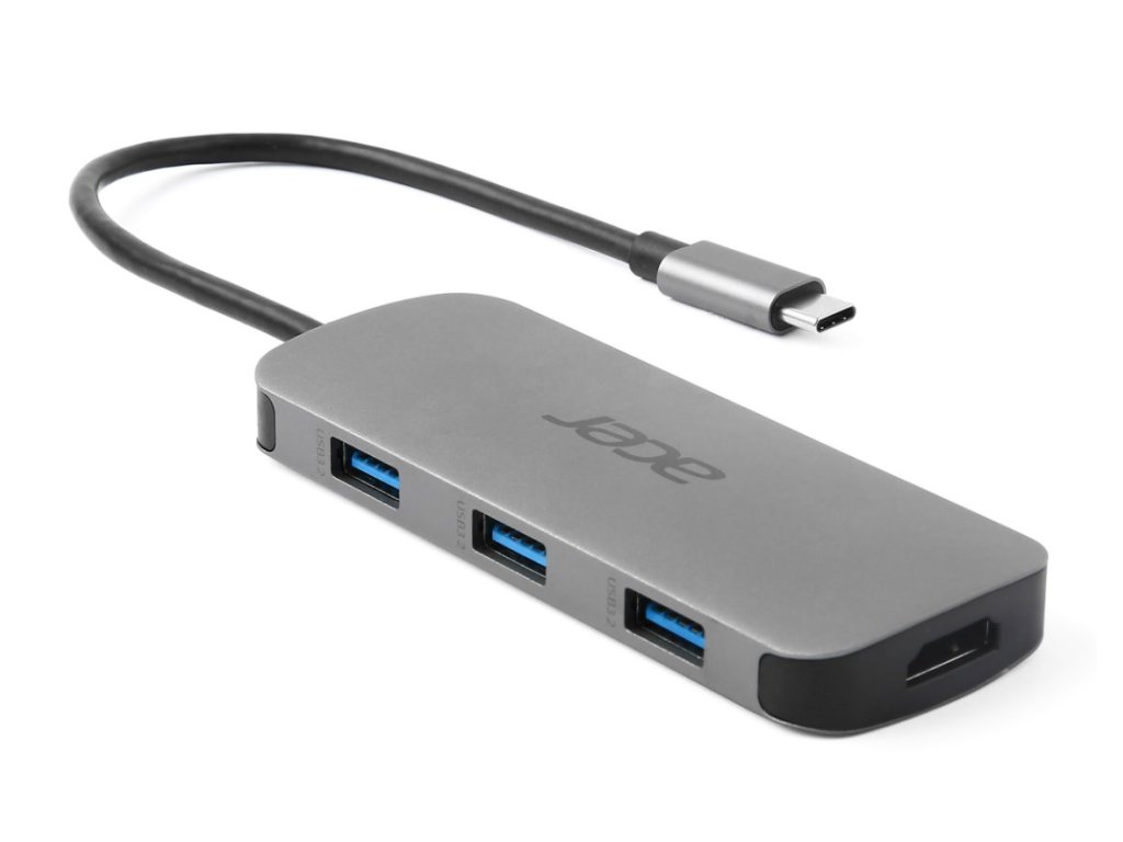 ACER 7IN1 TYPE C DONGLE: 1x HDMI,1x USB-C (Power Delivery max. 100W), 3x USB3.2, 1× SD, 1× micro SD