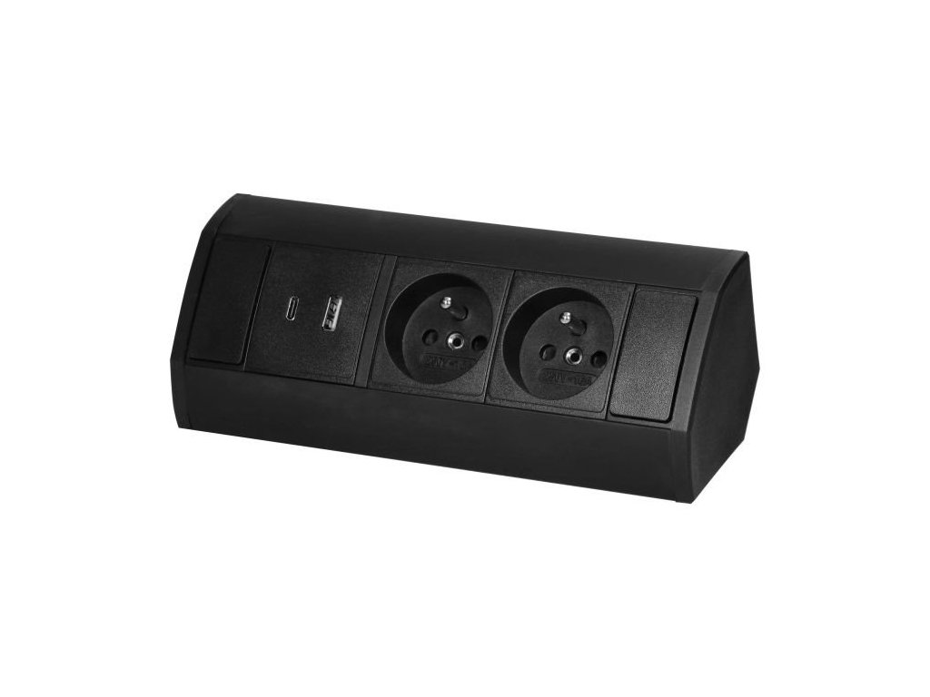Povrchová zásuvka ORNO OR-GM-9039/B, rohové pouzdro, 2x 230V, 2x USB (A+C type; 2.4A), barva černá