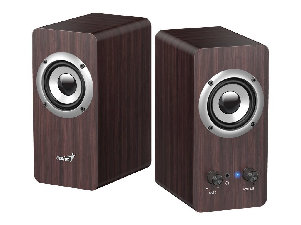 Genius SP-HF400 Reproduktory, 2.0, 10W, 3,5mm jack, dřevěné, tmavé dřevo