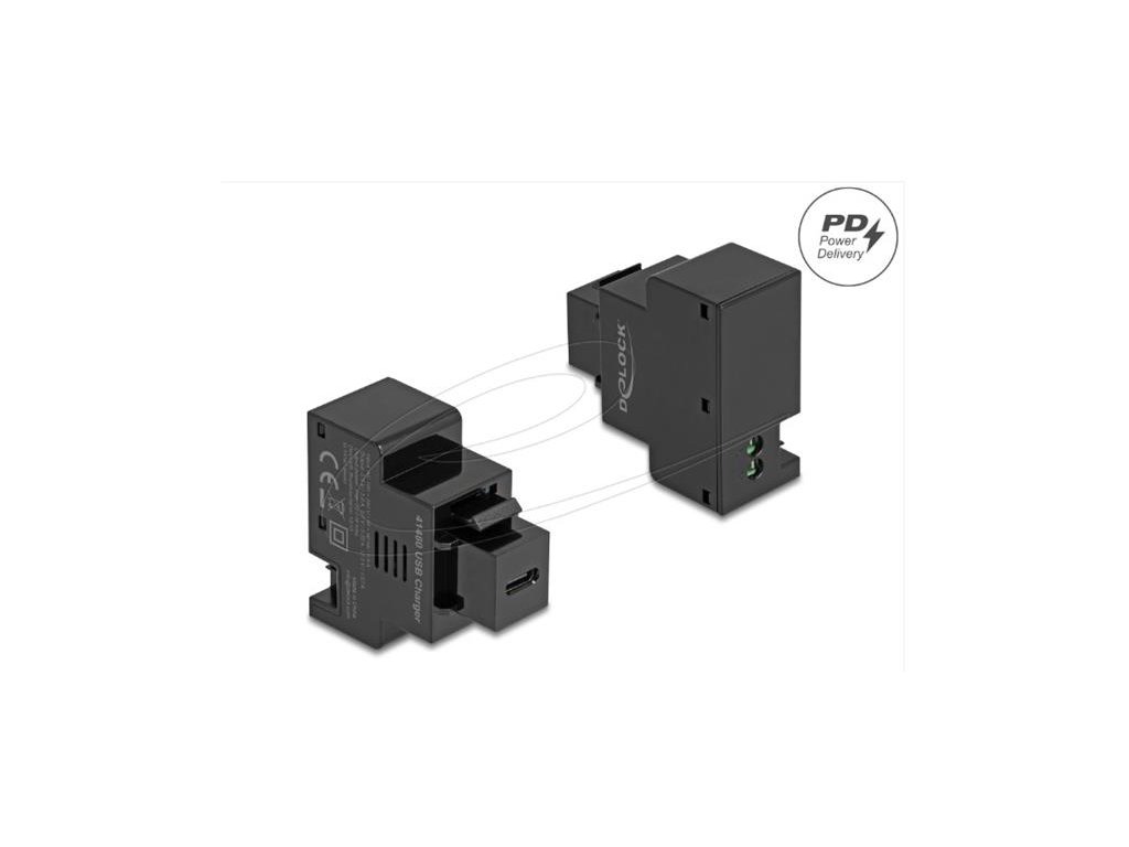 Delock Modul Keystone s nabíjecím portem USB Type-C™, PD 20 W, černá