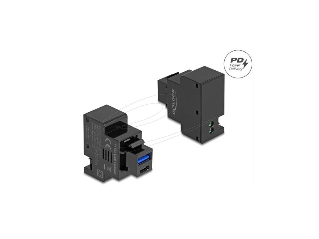 Delock Modul Keystone s nabíjecími porty USB Typ-A a USB Type-C™, PD 20 W, černá