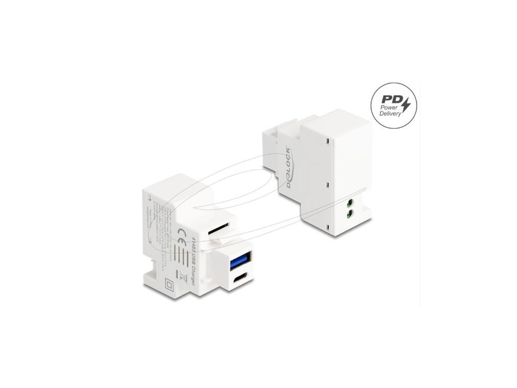 Delock Modul Keystone s nabíjecími porty USB Typ-A a USB Type-C™, PD 20 W, bílý