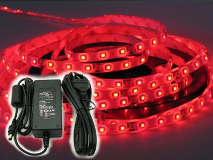 LED pásek KOMPLET - SMD 2835 - 5m - 300/5m - 4,8W/m - červený + konektor + zdroj