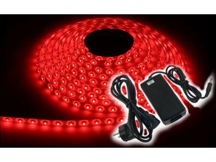 LED pásek KOMPLET - 5m - 300/5m - 4,8W/m - červený + konektor + zdroj