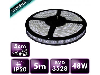 LED pásek - SMD 2835 - 5m - 600/5m - 9,6W/m - IP20 - studená bílá