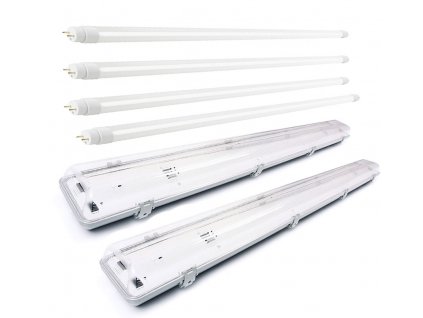 2x svítidlo + 4x LED trubice - T8 - 120cm - 18W - 6400Lm - neutrální bílá - SADA